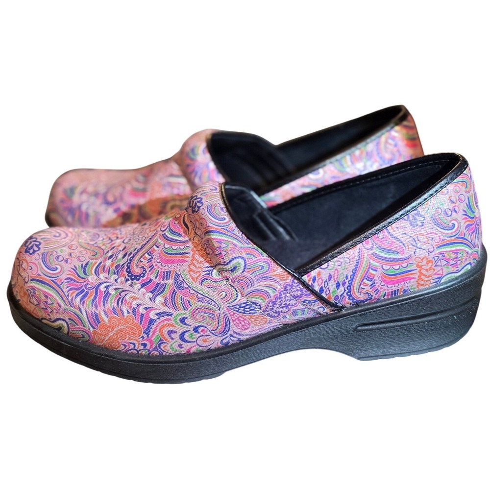 Savvy‎ Mardi Gras Womens Nursing Clogs Paisley Multi Color Slip Resistant Shoes